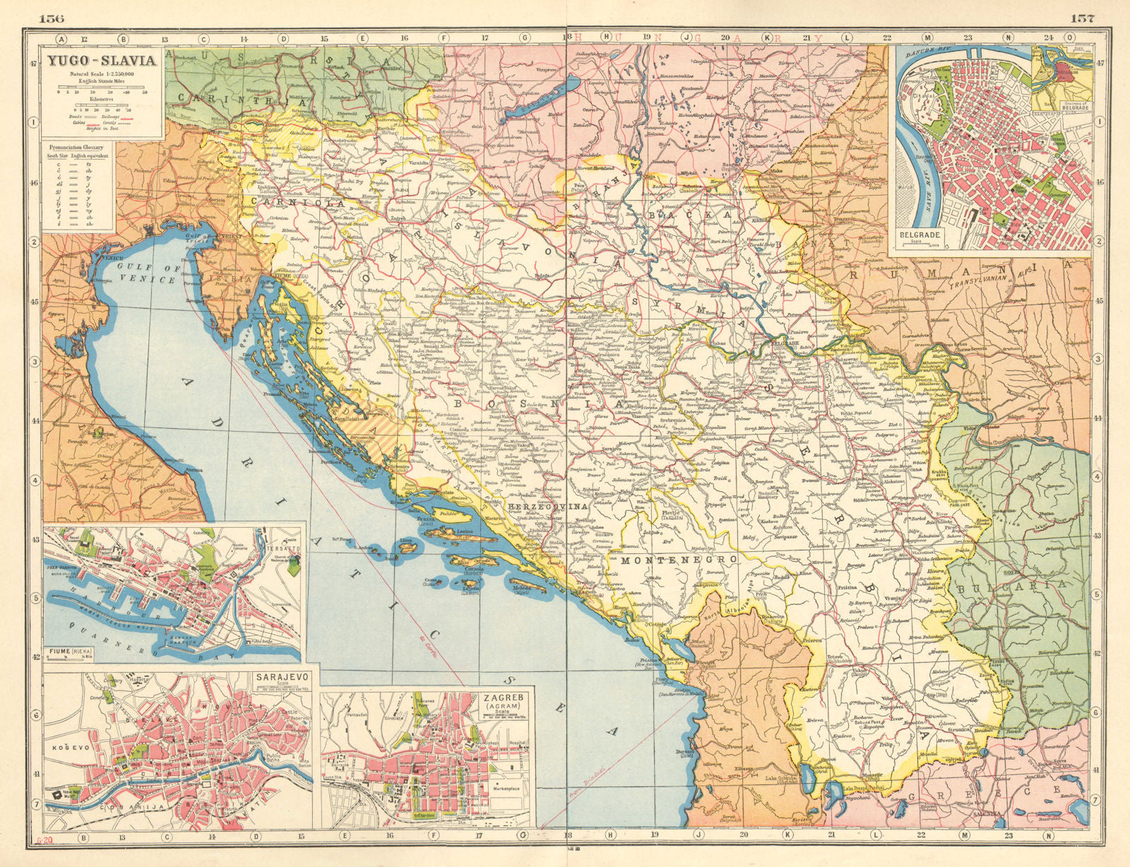 YUGOSLAVIA. Fiume Sarajevo Zagreb Belgrade. Disputed/Italian territory 1920 map